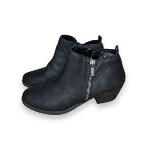 Carlos Santana Brie Black Suede Ankle Booties Zip Up Block Heel Size 7.5